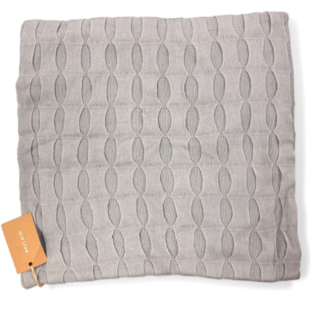 West Elm Gray Ribbon Knitted Acrylic Cotton Zip Close Pillow Cover 20" Square